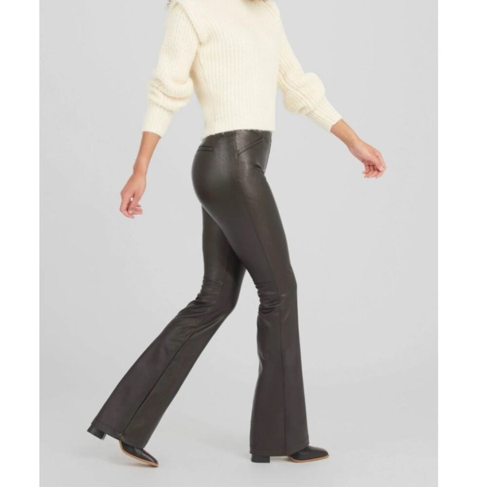Spanx Leather Like Flare Pants Luxe Black High Rise Shaping 20457Q XL Petite